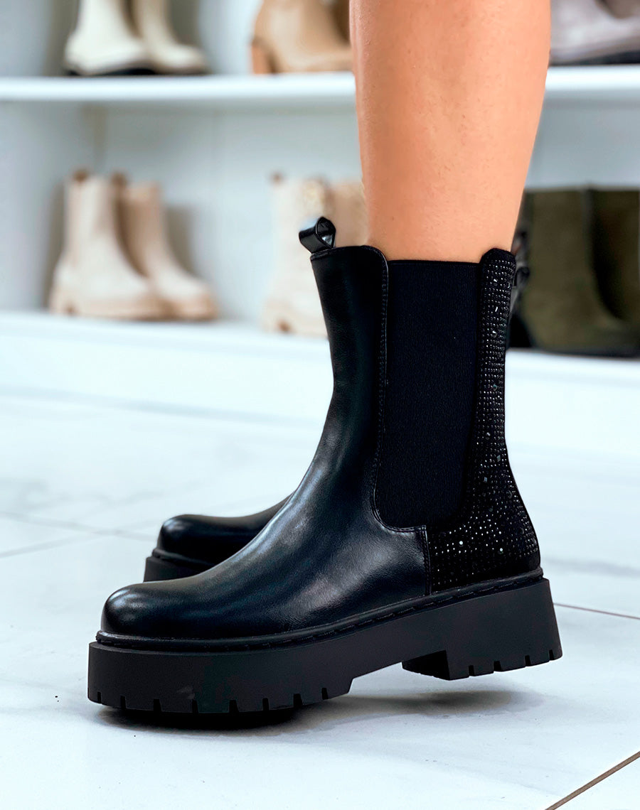 Bottines Chelsea Noires Pailletées pour Femme - Confort et Élégance Quotidienne