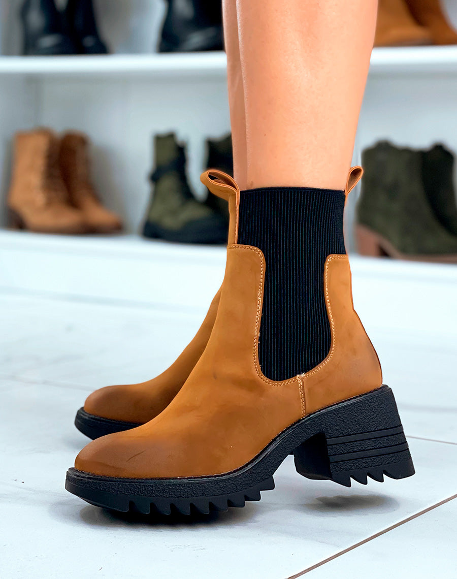 Bottines Chic Camel : Talon subtil & Élastique