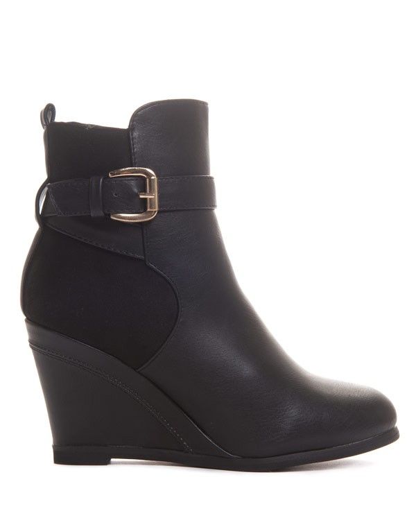 Bottines compensées noires bi matière à l'intérieur fourré