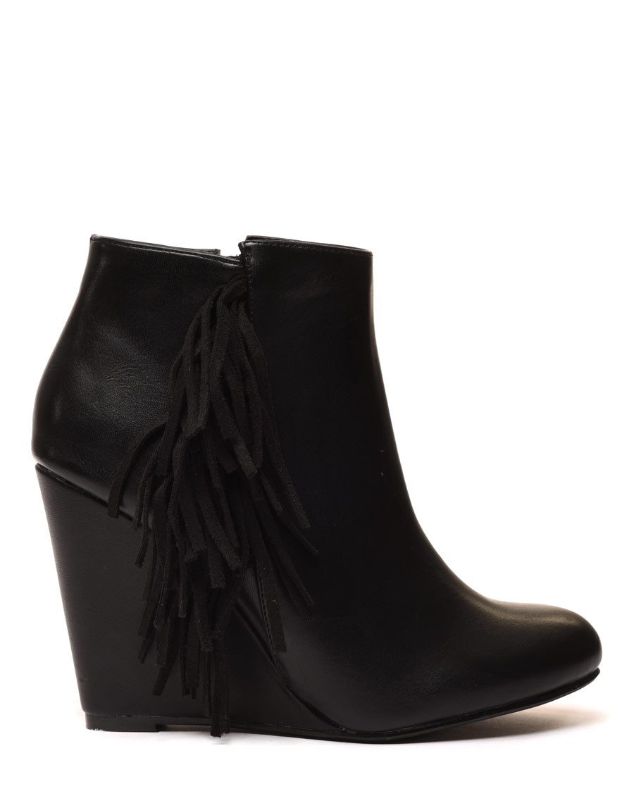 Bottines compensées noires à franges en suédine