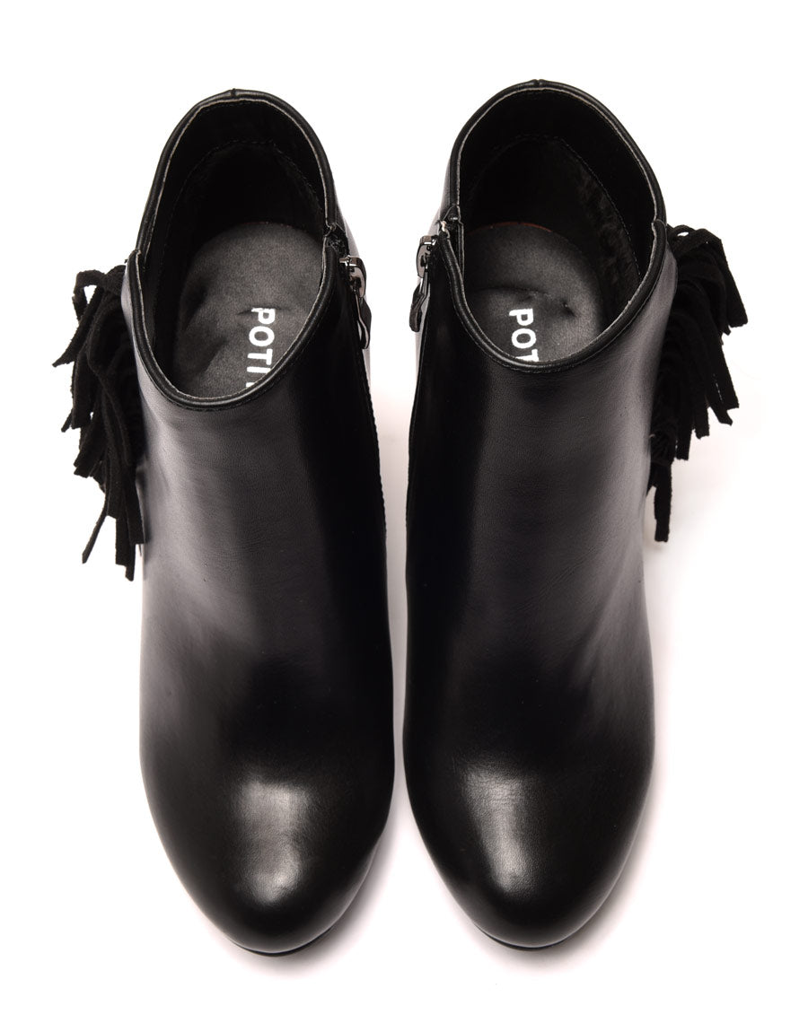 Bottines compensées noires à franges en suédine