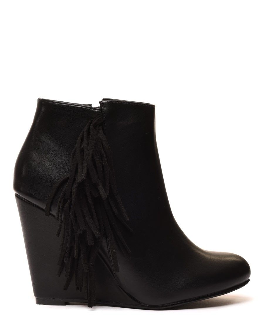Bottines compensées noires à franges en suédine