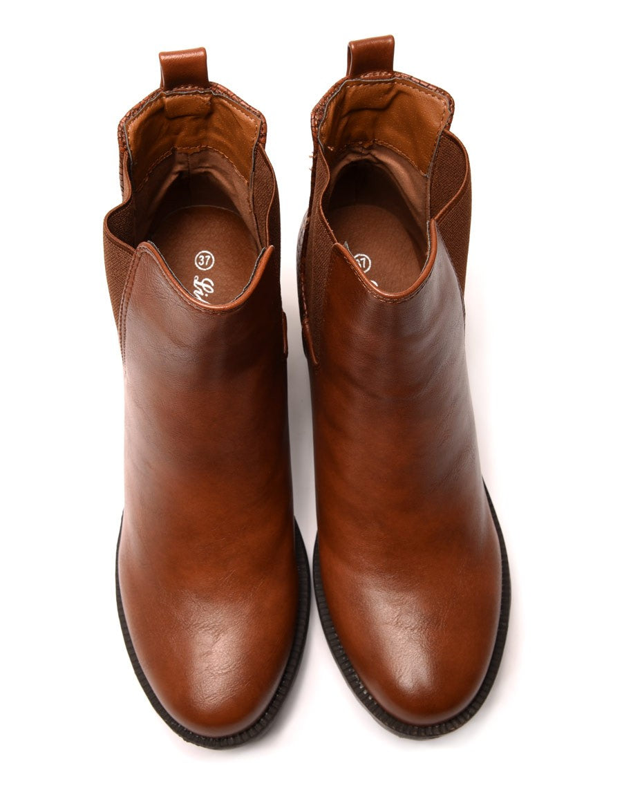 Bottines crantées camel foncé imprimé python