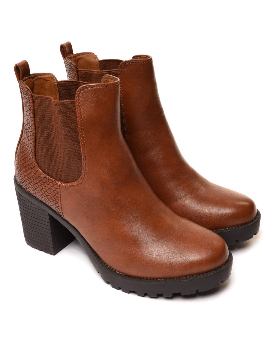 Bottines crantées camel foncé imprimé python