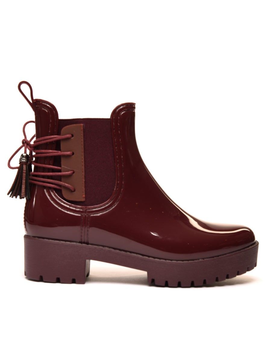 Bottines de pluie bordeaux avec lacet