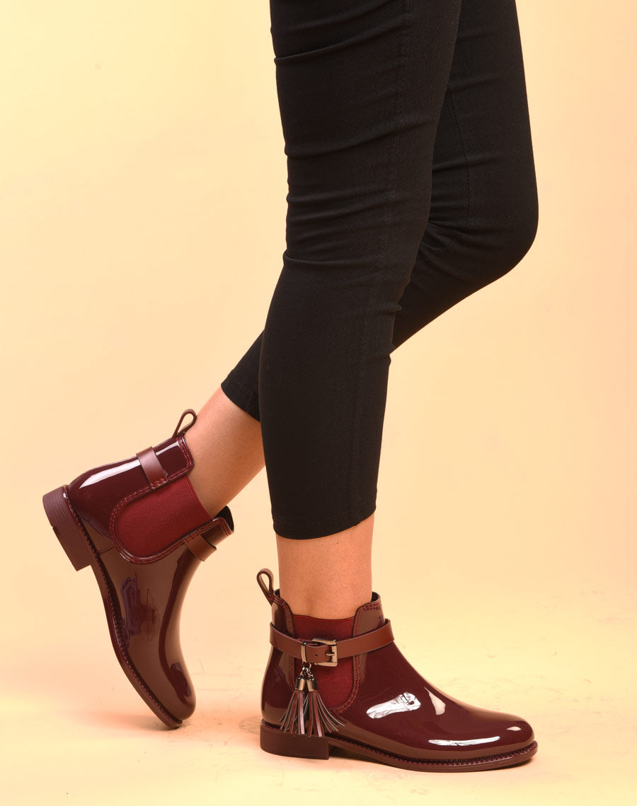 Bottines de pluie bordeaux avec lanière