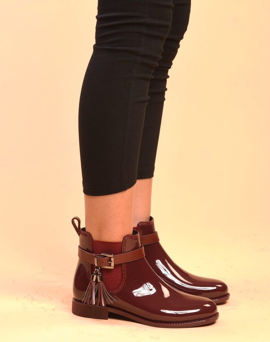 Bottines de pluie bordeaux avec lanière