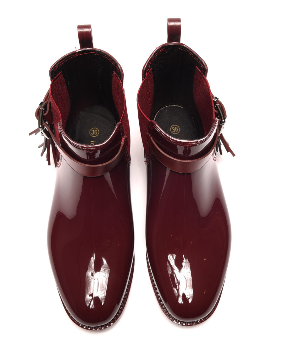 Bottines de pluie bordeaux avec lanière