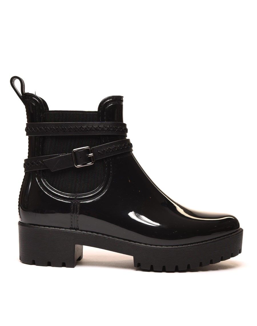 Bottines de pluie noires à semelle crantée