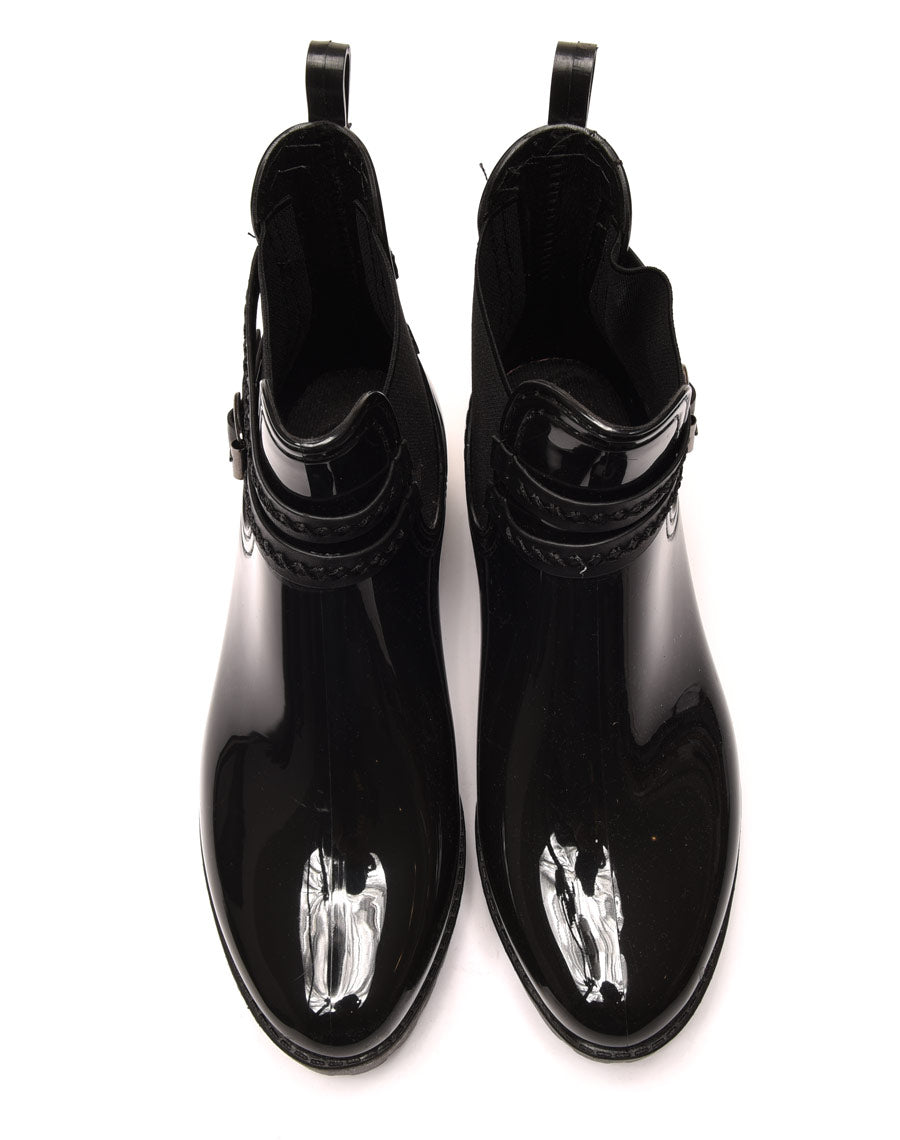 Bottines de pluie noires à semelle crantée