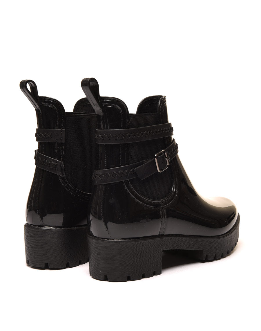 Bottines de pluie noires à semelle crantée