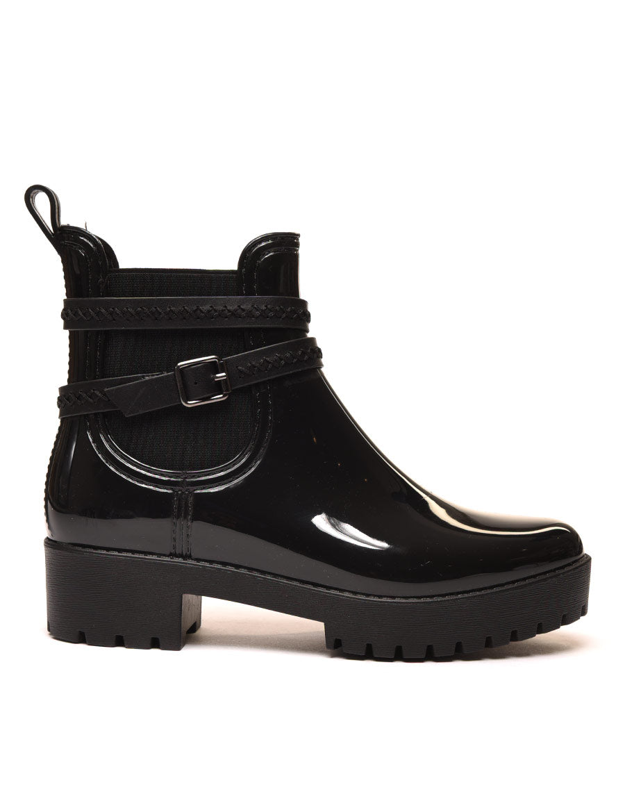 Bottines de pluie noires à semelle crantée