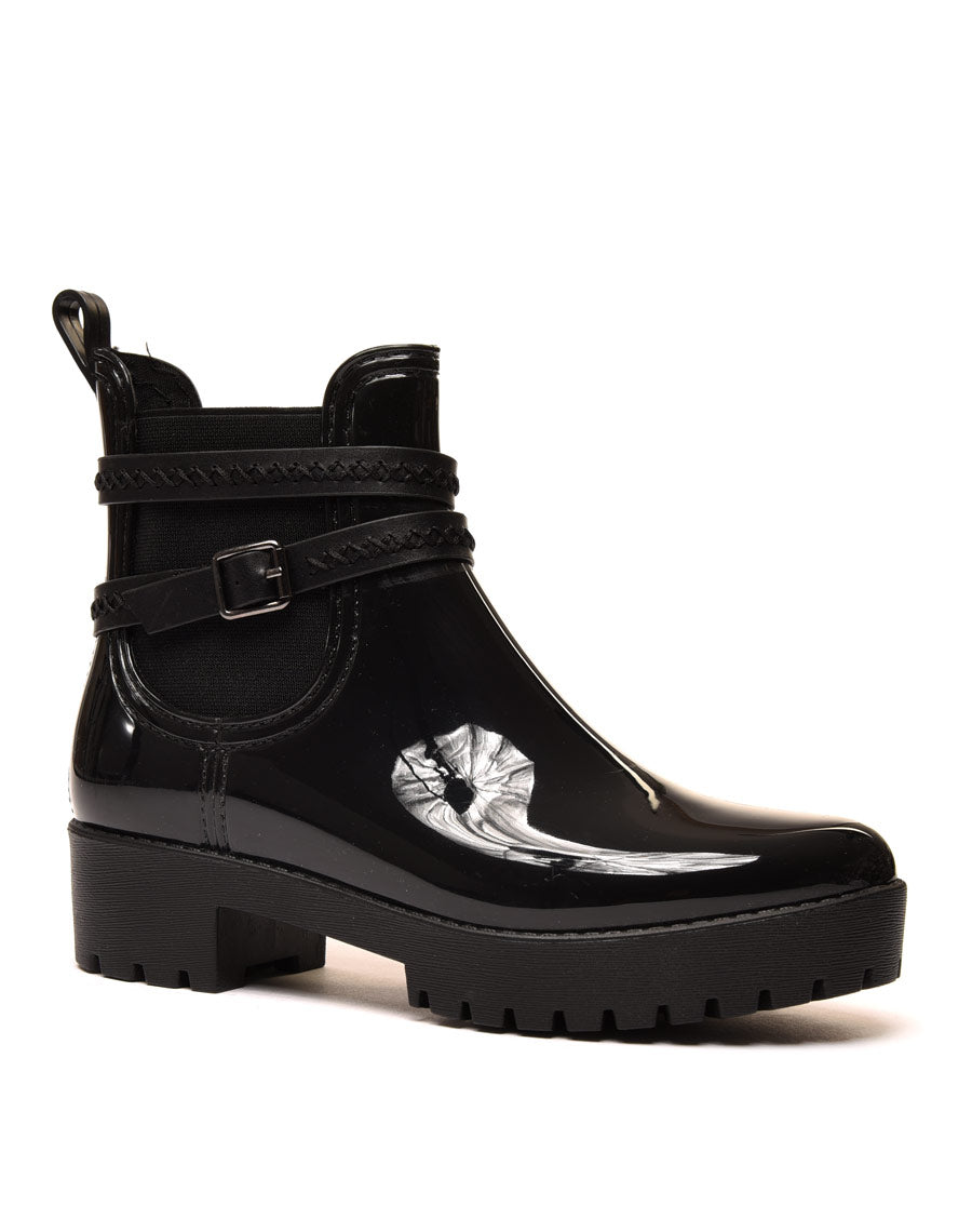 Bottines de pluie noires à semelle crantée