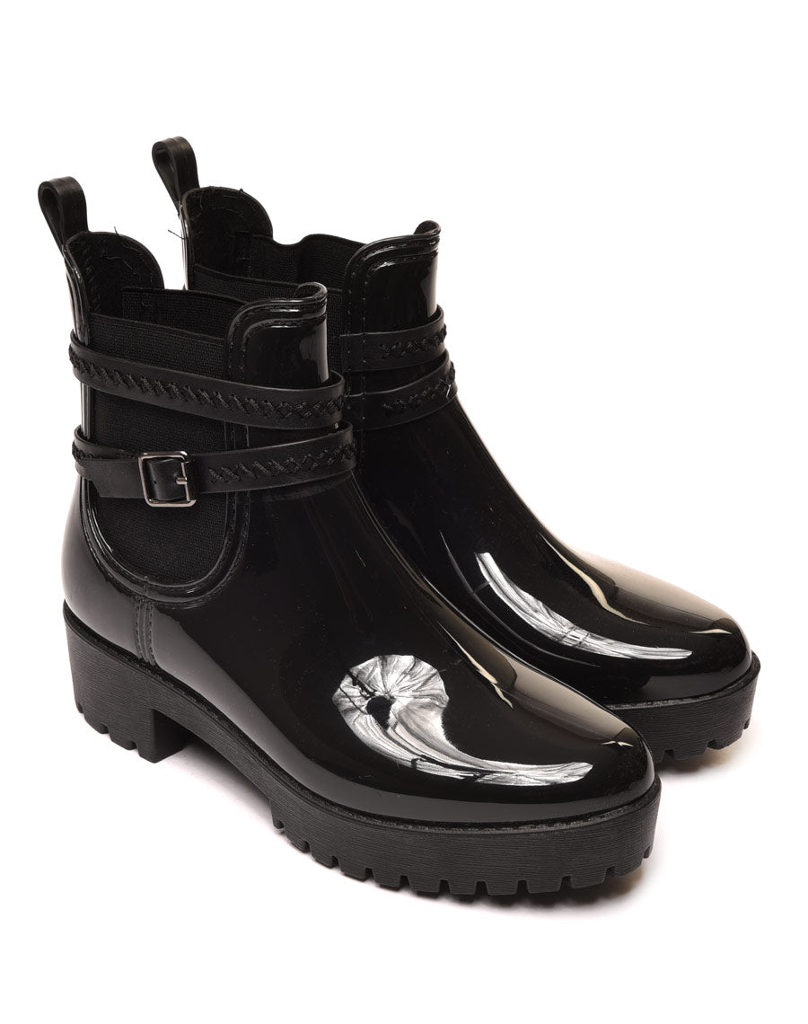 Bottines de pluie noires à semelle crantée