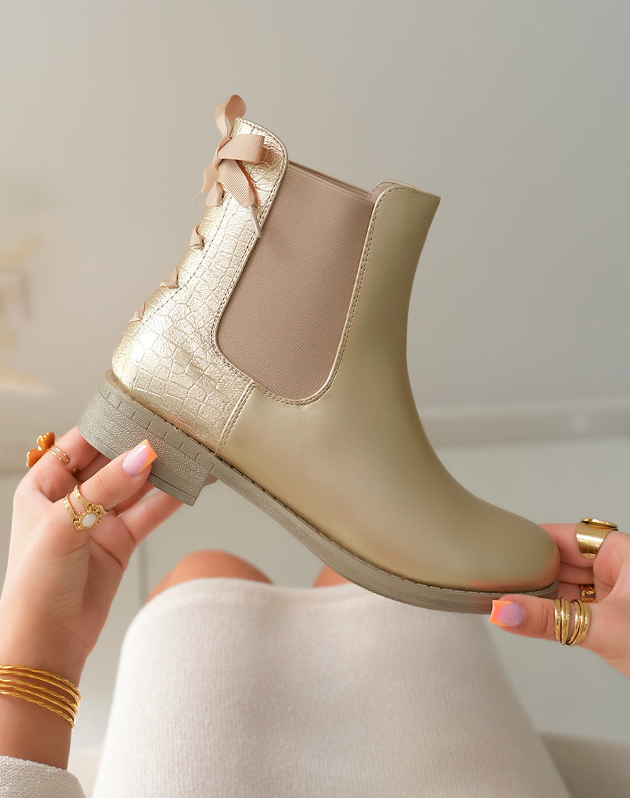 Bottines Dorées à Petit Talon pour Femme