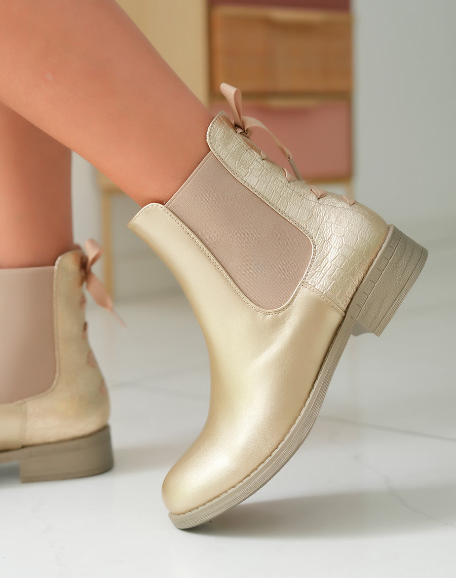Bottines Dorées à Petit Talon pour Femme