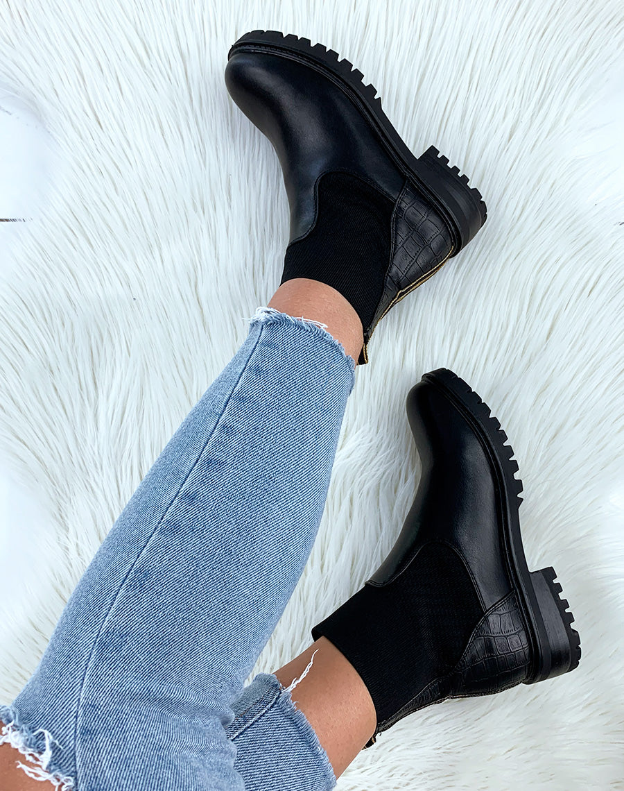 Bottines effet chaussettes noires en bi-matières