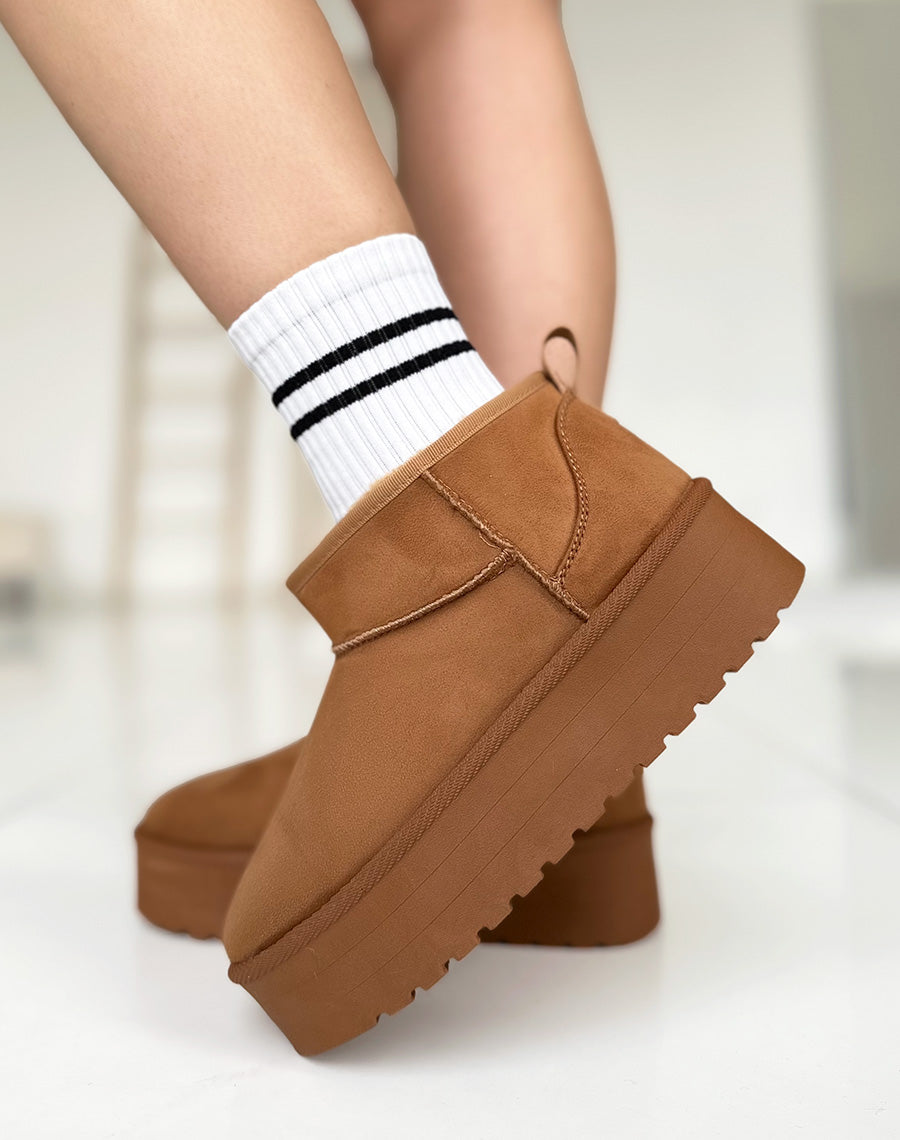 Bottines en suédine camel basses fourrées