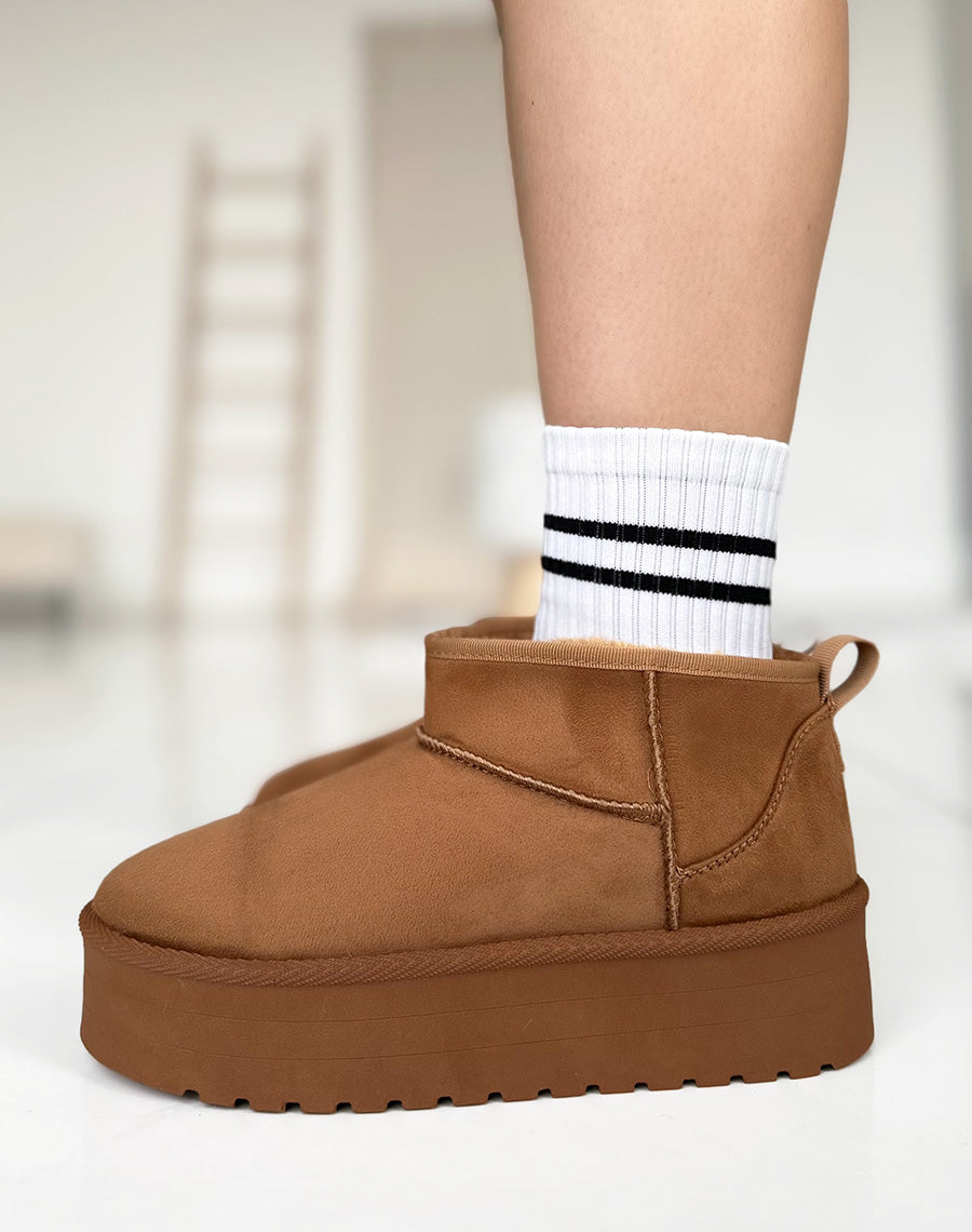 Bottines en suédine camel basses fourrées