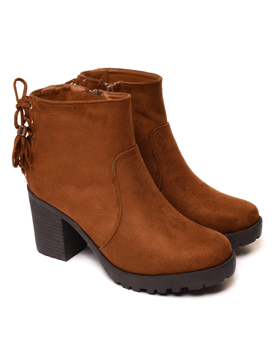 Bottines en suédine camel à semelles crantées