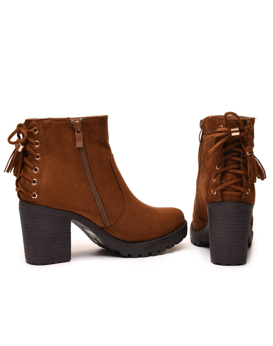 Bottines en suédine camel à semelles crantées