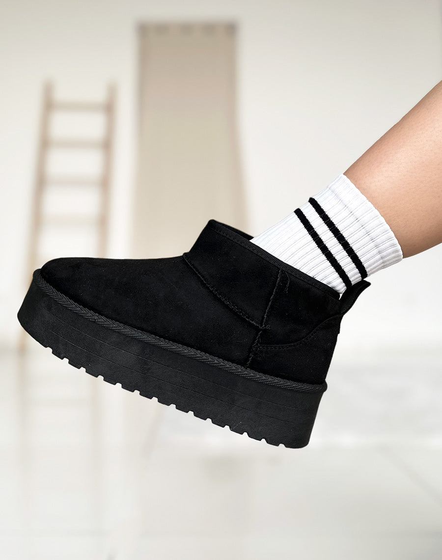 Bottines en suédine noire basses fourrées