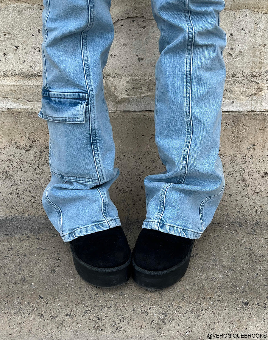 Bottines en suédine noire basses fourrées