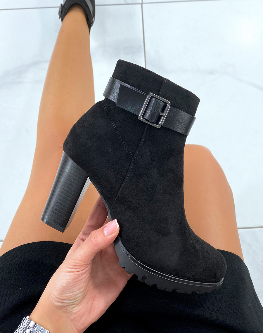 Bottines à talon en suédine - Noir