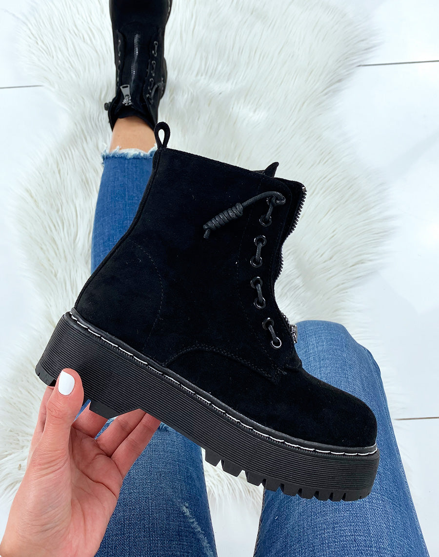 Bottines en suédine noire à zip