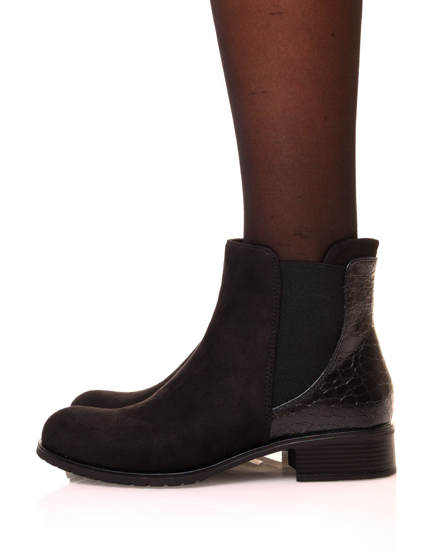 Bottines en suédine noires à effet croco