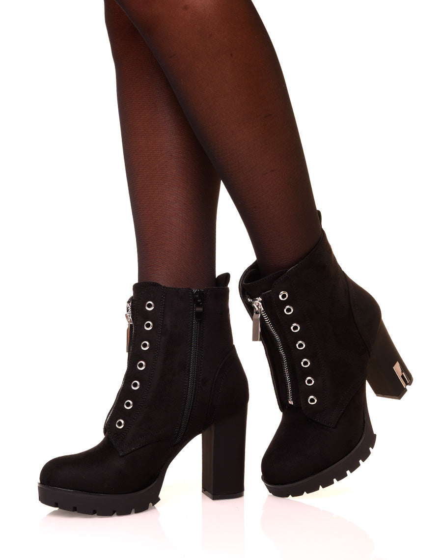 Bottines en suédine noires à talons hauts