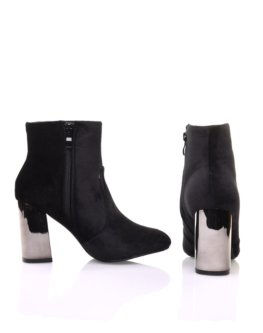 Bottines en velours noir à talon miroir