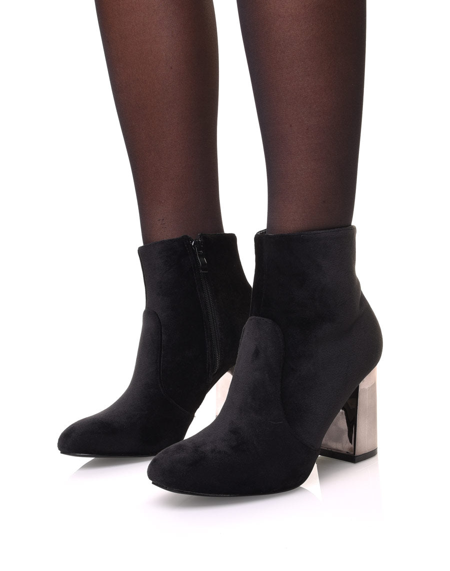 Bottines en velours noir à talon miroir