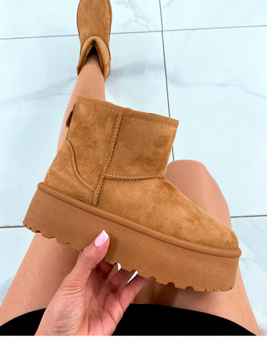 Bottines femme camel douillettes mi-hautes