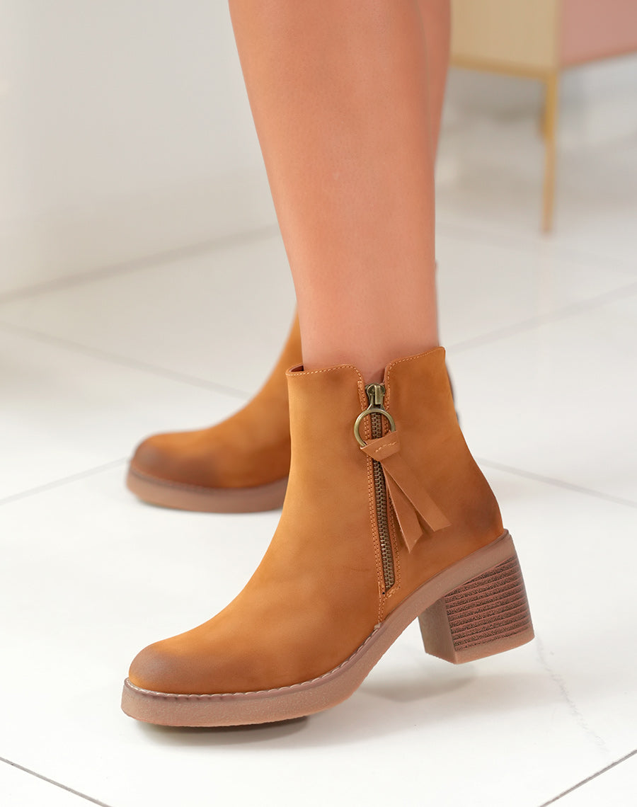 Bottines Femme Camel : L'Équilibre Confort & Style Effet Daim & Zip