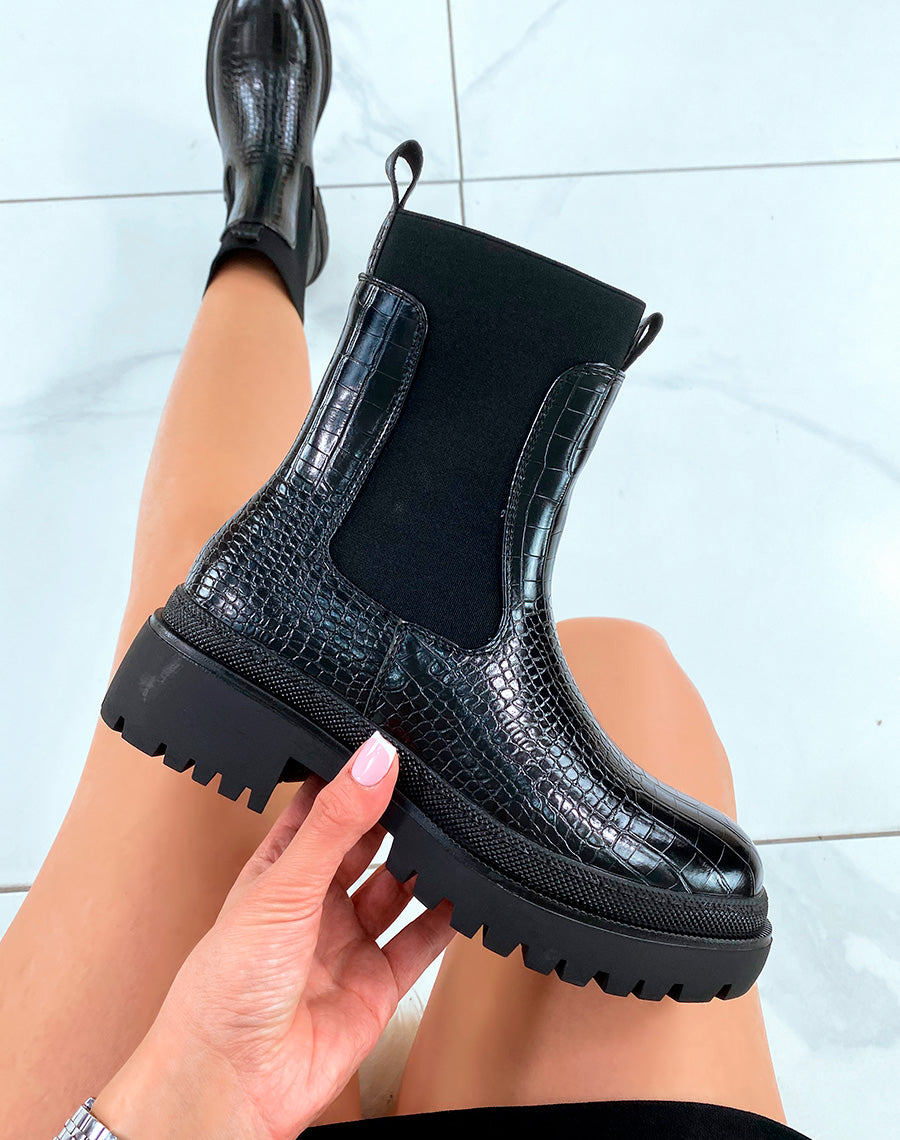Bottines femme Chelsea noir twist serpent