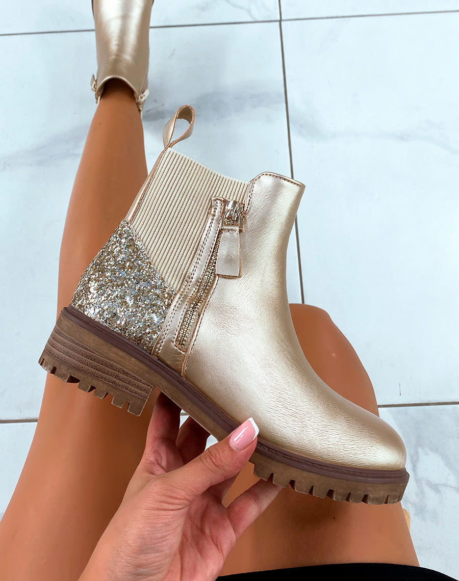 Bottines femme dorée avec détail paillette