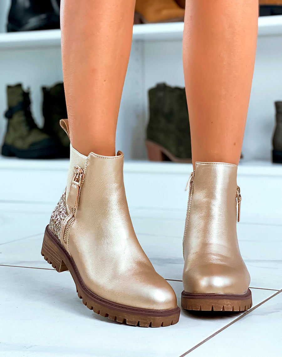 Bottines femme dorée avec détail paillette