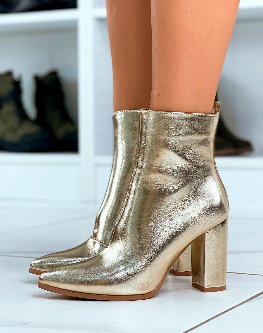 BOTTINES FEMME DORÉE À TALON À BOUT POINTU