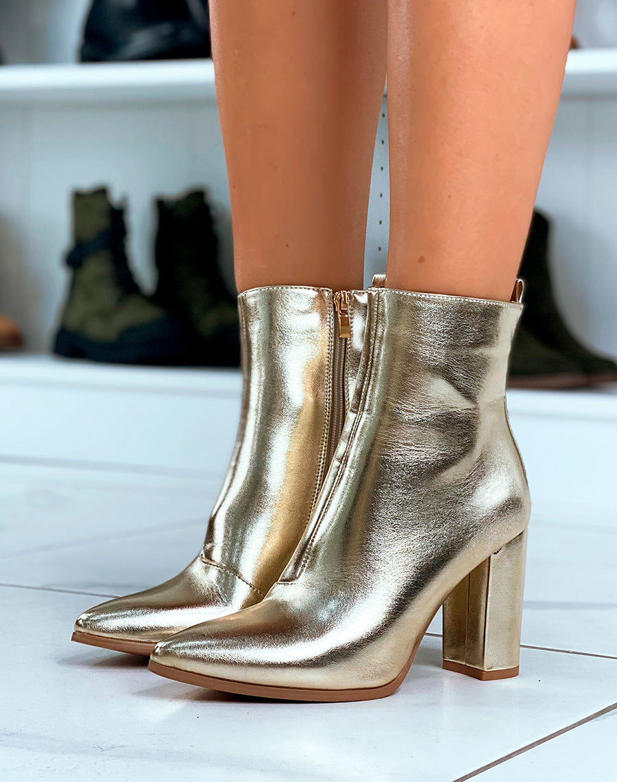 BOTTINES FEMME DORÉE À TALON À BOUT POINTU