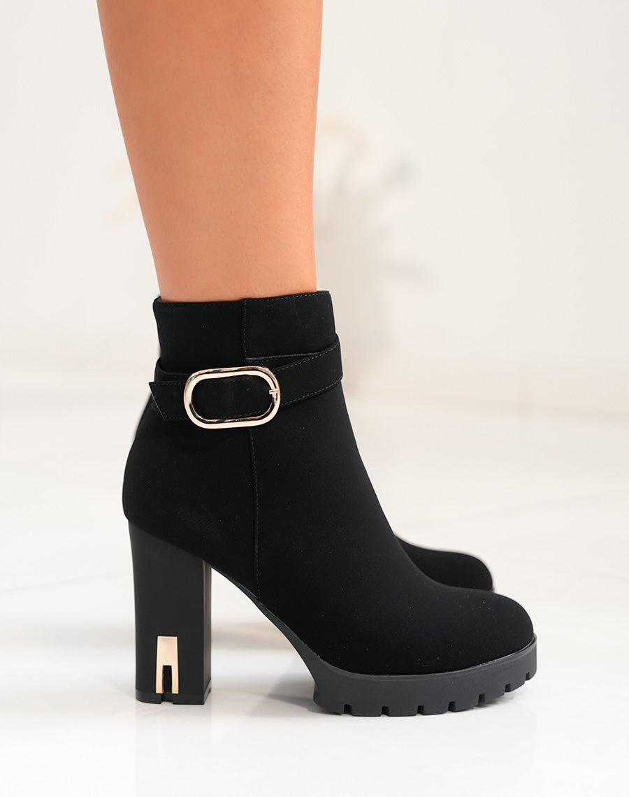 Bottines femme en suédine noire avec éclat doré