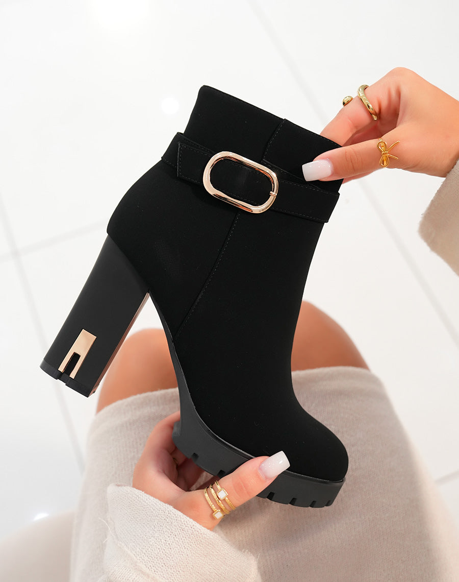 Bottines femme en suédine noire avec éclat doré
