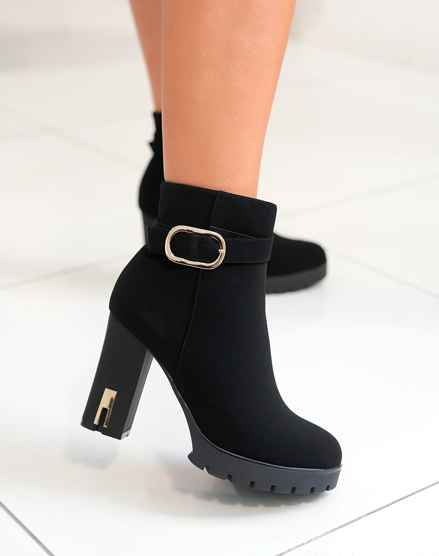 Bottines femme en suédine noire avec éclat doré