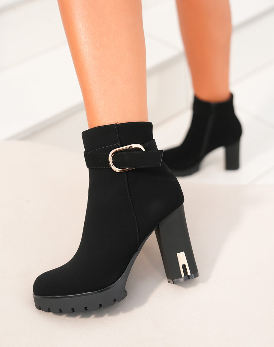 Bottines femme en suédine noire avec éclat doré