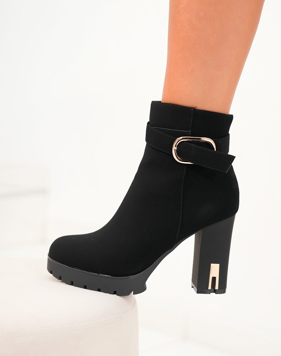 Bottines femme en suédine noire avec éclat doré