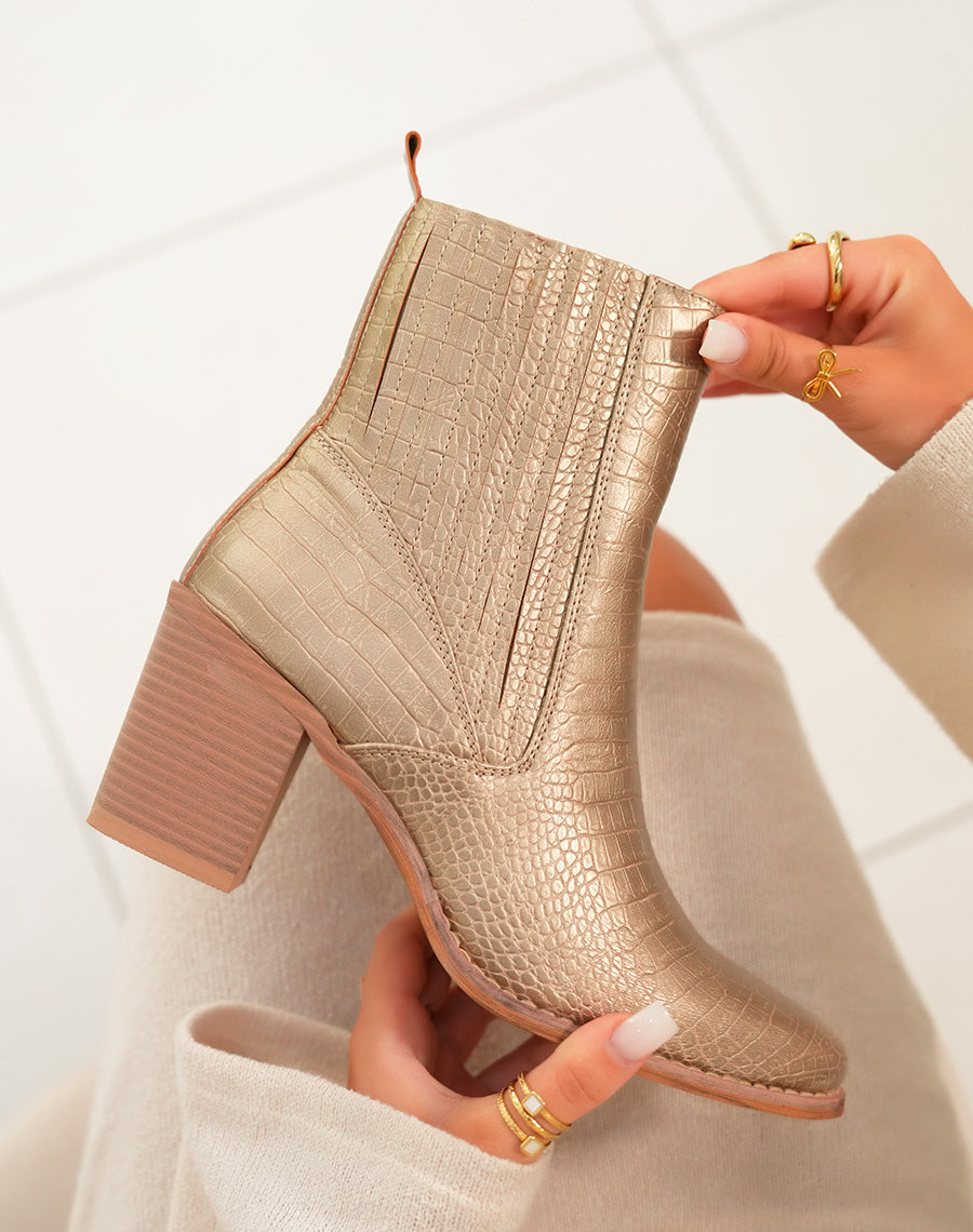 Bottines Femme Glamour : Dorée & Motif Serpent