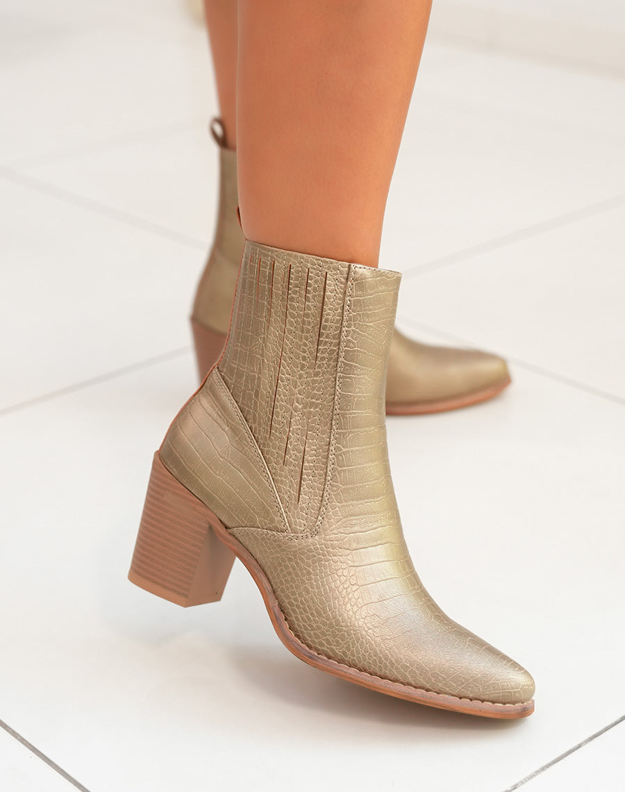 Bottines Femme Glamour : Dorée & Motif Serpent
