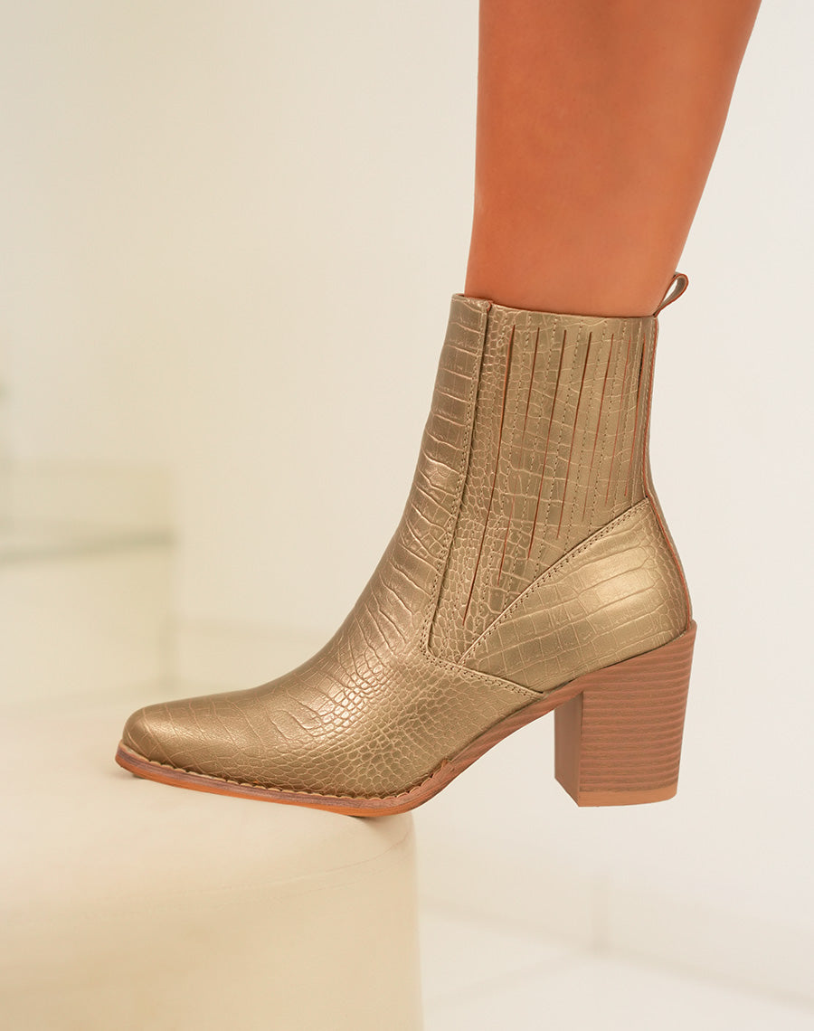 Bottines Femme Glamour : Dorée & Motif Serpent