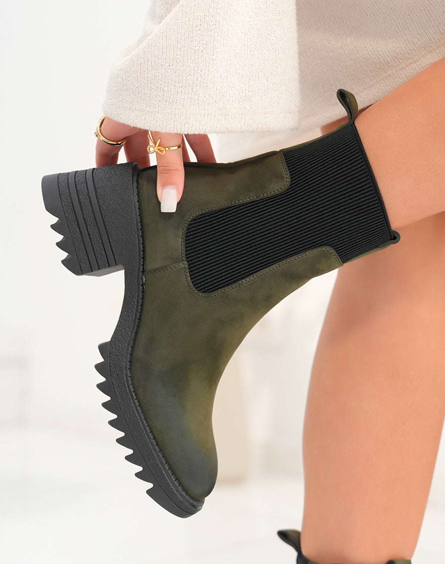 Bottines Femme Kaki Chic : Talon Subtil & Élastique