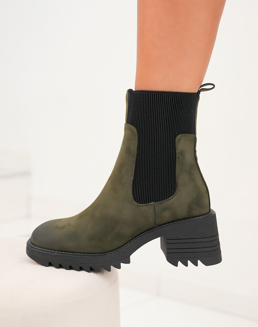 Bottines Femme Kaki Chic : Talon Subtil & Élastique
